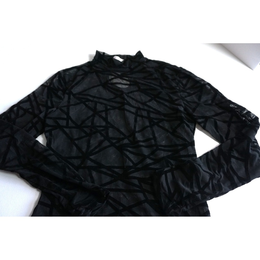 Avidlove Women Black Sheer Mesh Geometric Velvet Burnout Mock Neck Top NWT L - Picture 10 of 13